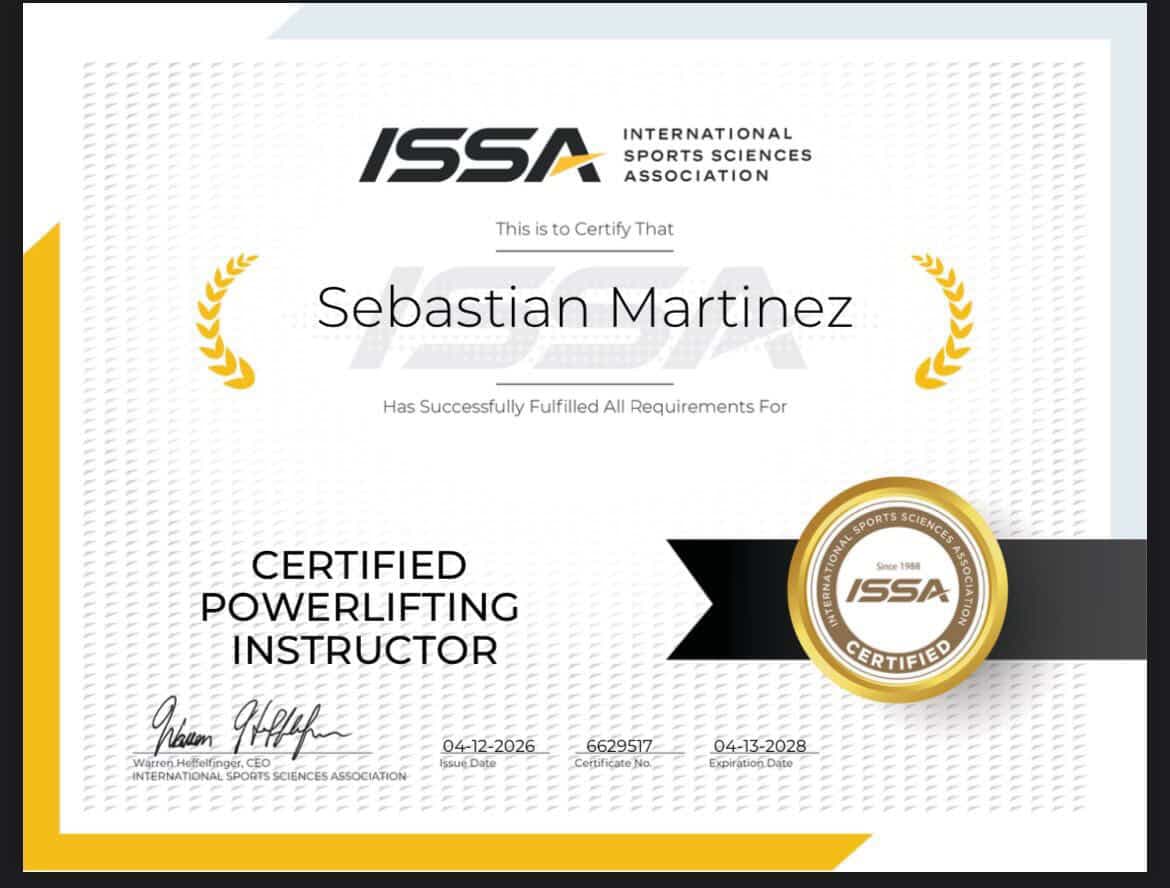 ISSA Certified Powerlifting Instructor — Sebastian Martinez